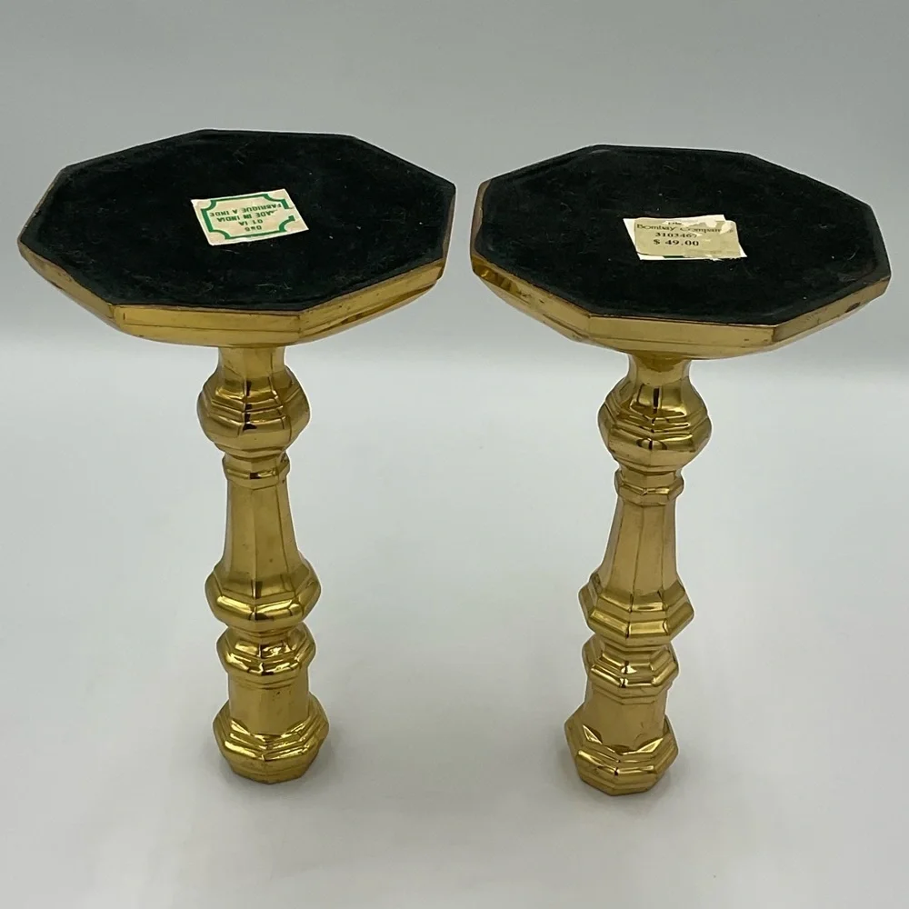 Vintage Bombay Co. Brass Candlesticks Weighted Polished Set of 2 Octagonal Base